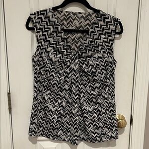 Essentials Black and White Zigzag Sleeveless Blouse